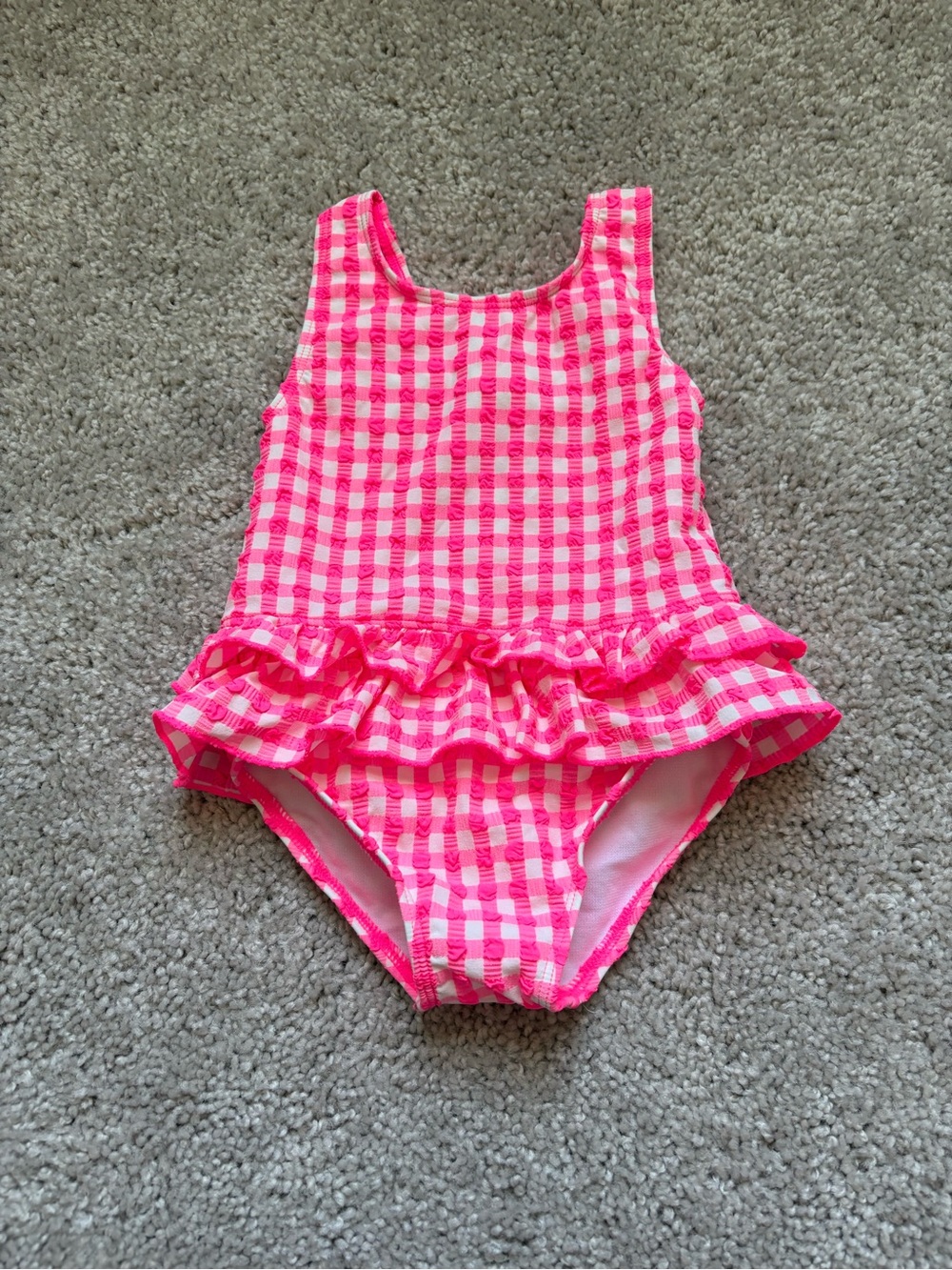 Baby Boden Pink Gingham Ruffle One-Piece Swimsuit